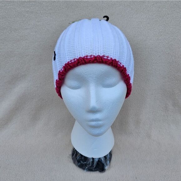 Volcom White with Hot Pink Trim Chunky Knit Beanie - Picture 9 of 10